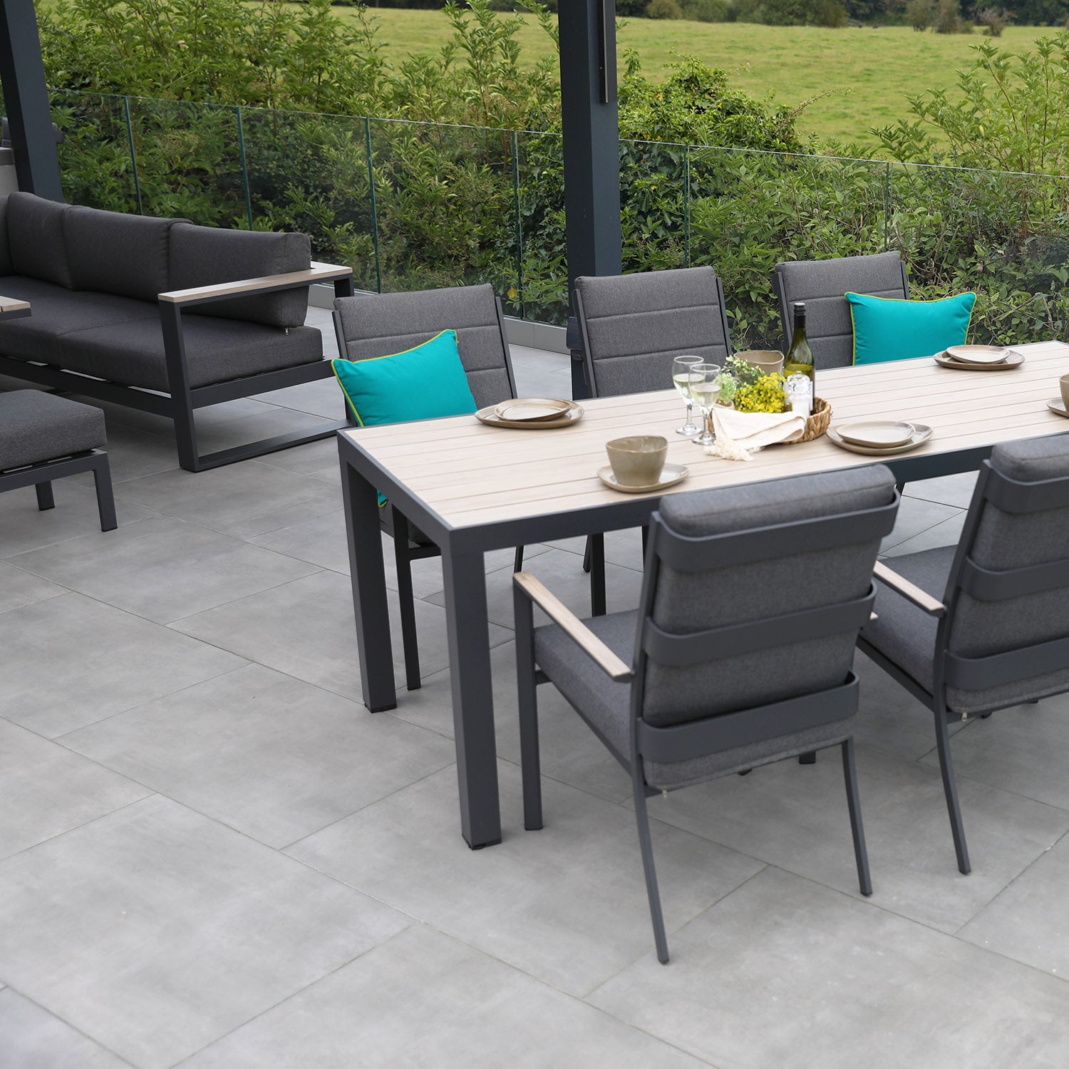 Mannington 6 Seat 160x90cm Rectangular Dining Set with 3.0m Deluxe Crank Parasol