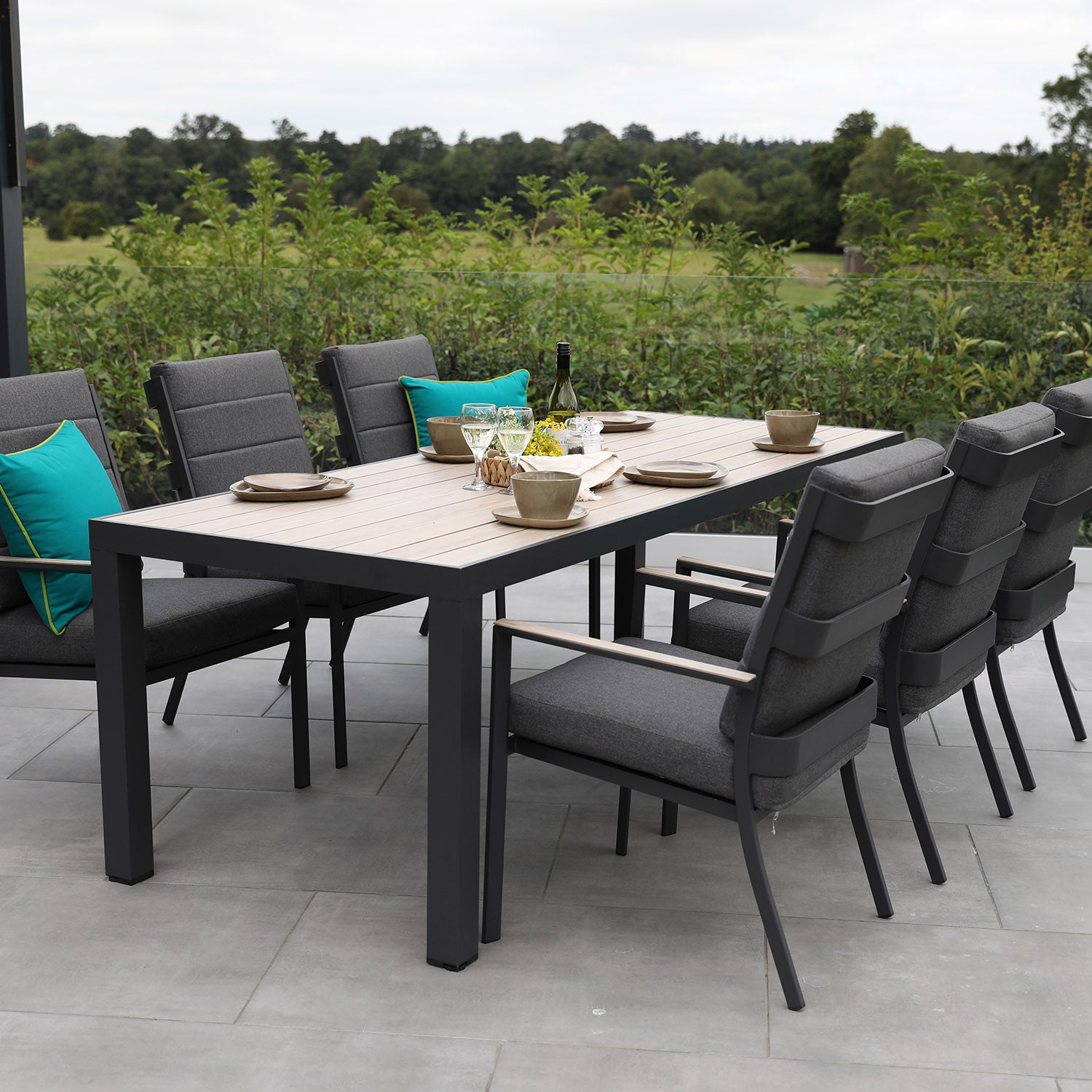 Mannington 6 Seat 160x90cm Rectangular Dining Set with 3.0m Deluxe Crank Parasol