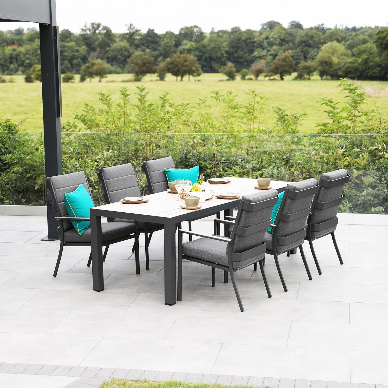 Mannington 6 Seat 160x90cm Rectangular Dining Set with 3.0m Deluxe Crank Parasol