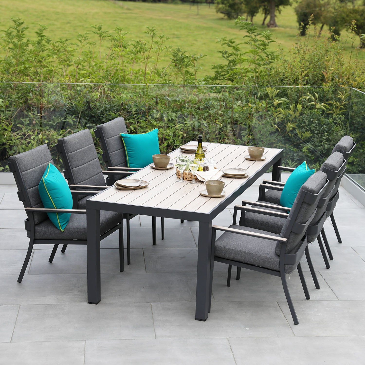 Mannington 6 Seat 160x90cm Rectangular Dining Set with 3.0m Deluxe Crank Parasol