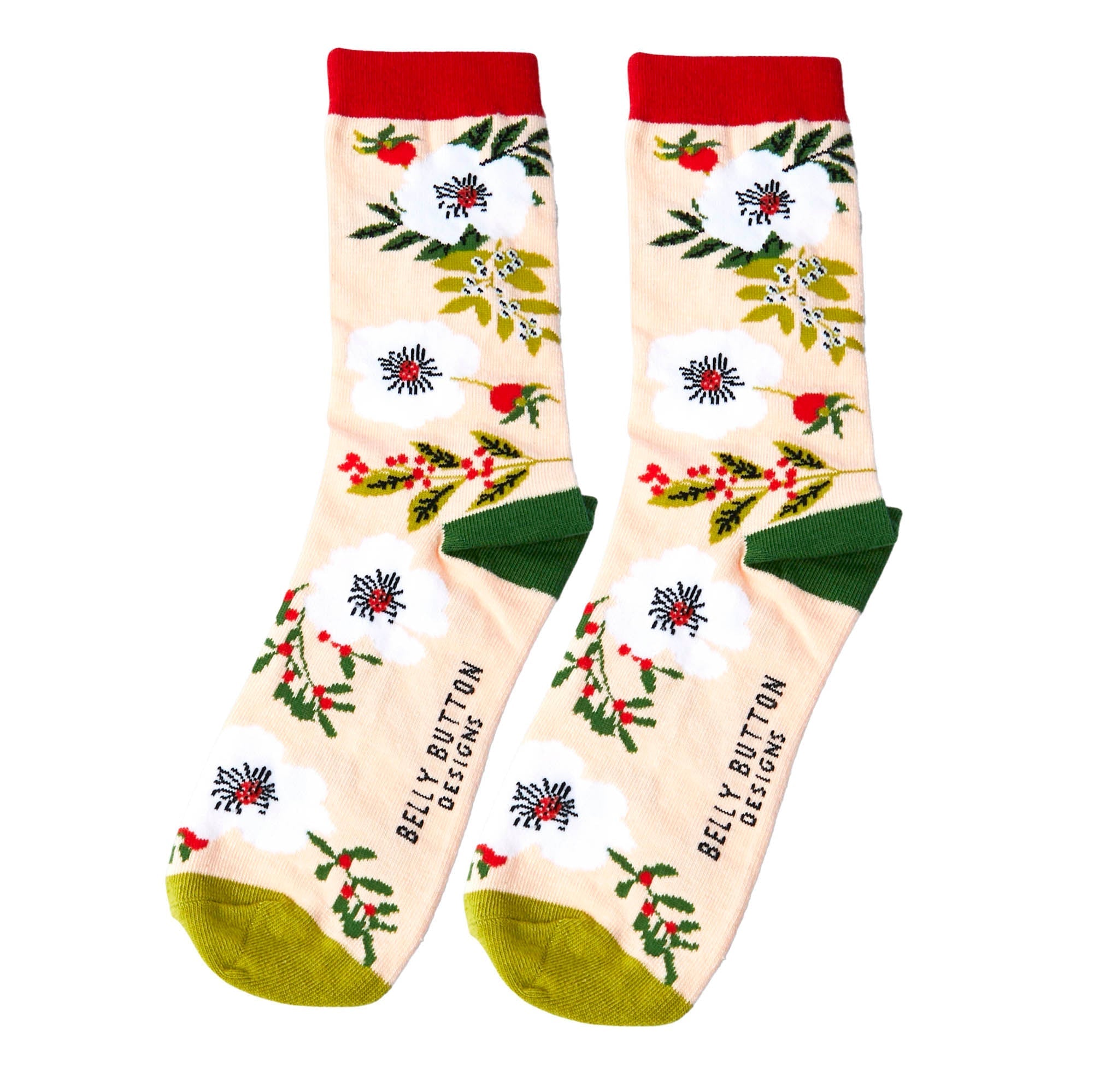 Bamboo socks with white rose repeat design