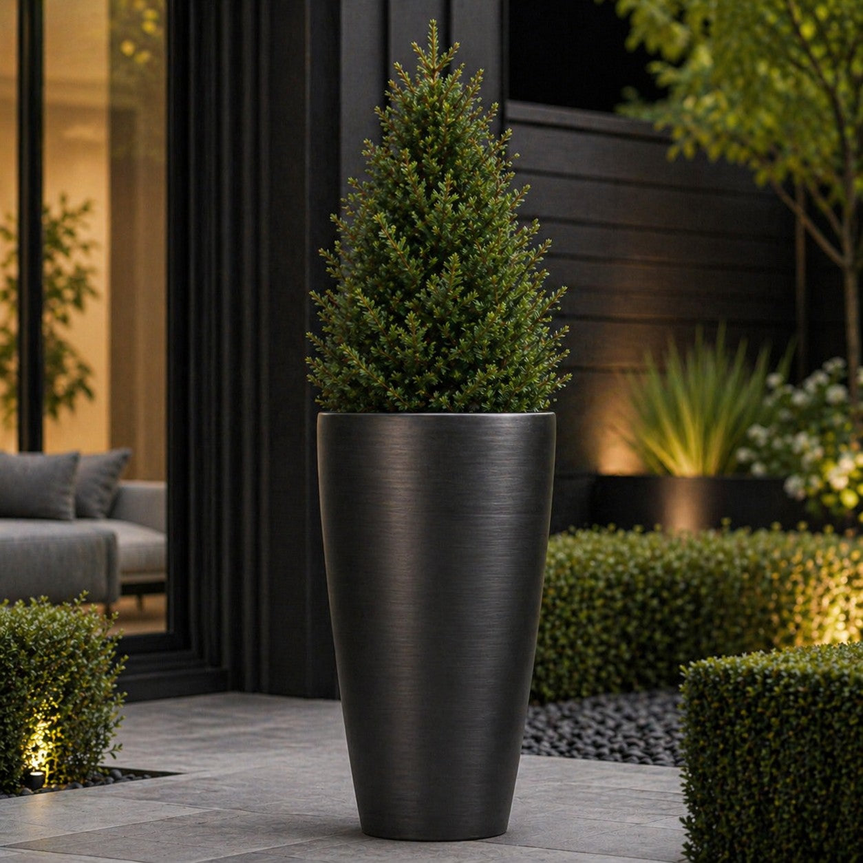 Hortus Lite - Metallic Look Tall Planter - Dk Grey - Dia 40 x H75.5cm Dia40 - metal planter for indoor and outdoor use