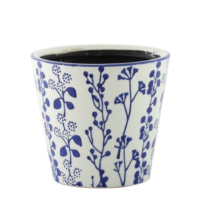Hortus Perth Floral Pot - White/Blue - Dia22 x H 21.5cm