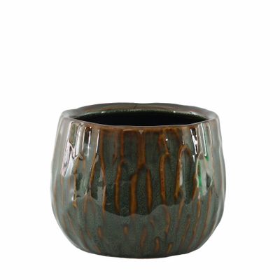 Hortus Darwin Reactive Glaze Pot - Blue /Brown - Dia15 x H12cm