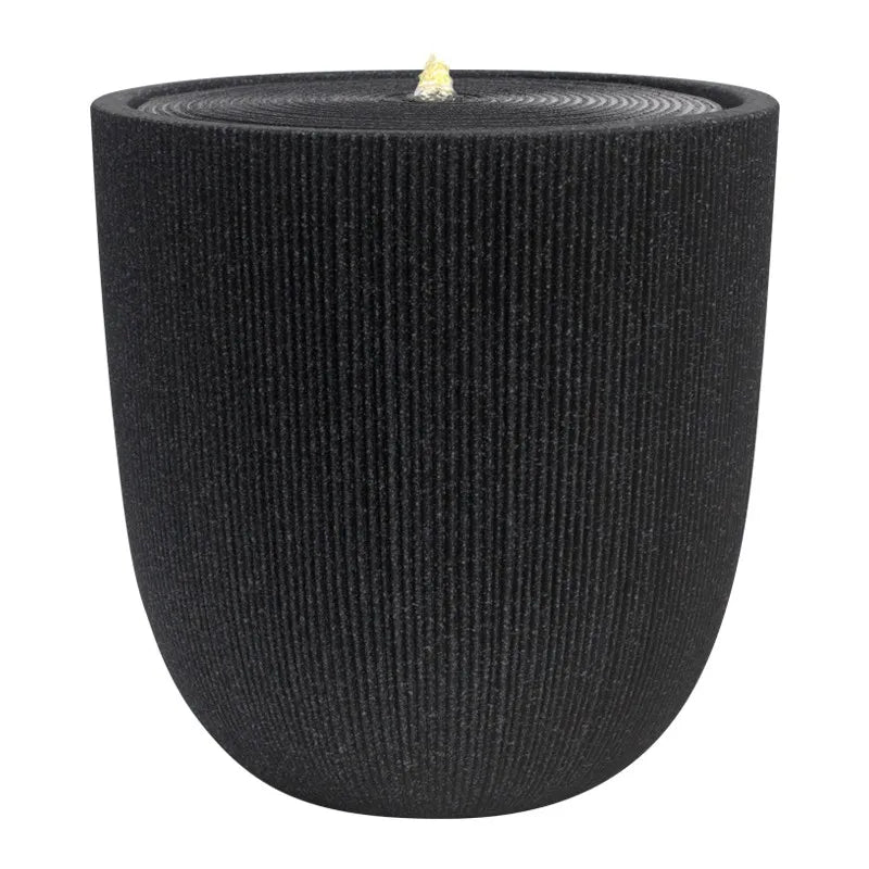 Hortus Lite - Ribbed Plastic Stone Look Water Fountain - Black - Dia 31.5xH31.5cm