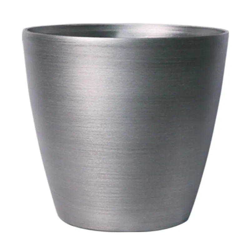 Hortus Lite - Metallic Look Plastic Planter - Brushed Steel - Dia 50 x H46cm Dia50 - metal planter for indoor and outdoor use