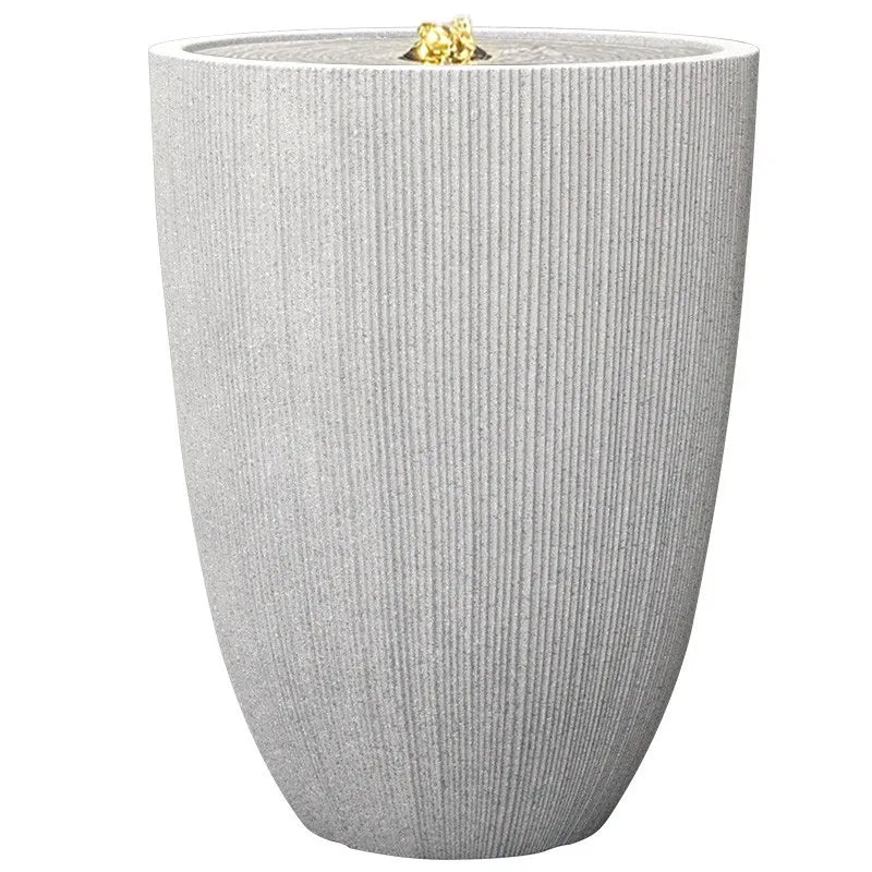 Hortus Lite - Tall Ribbed Plastic Stone Look Water Fountain - Beige - Dia 44xH57cm
