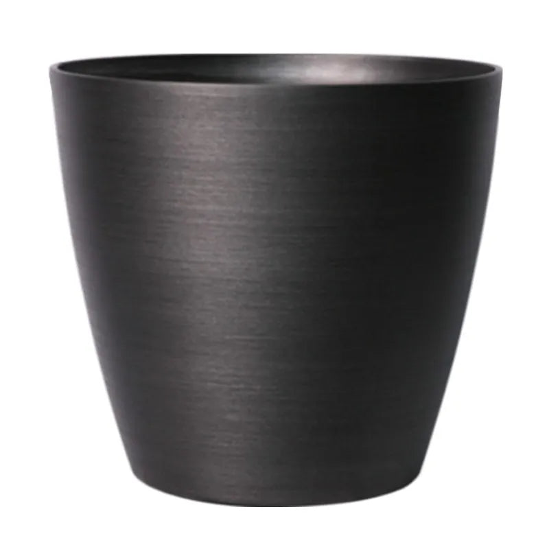 Hortus Lite - Metallic Look Plastic Planter - Dk Grey - Dia 35x25cm 35x25cm - metal planter for indoor and outdoor use