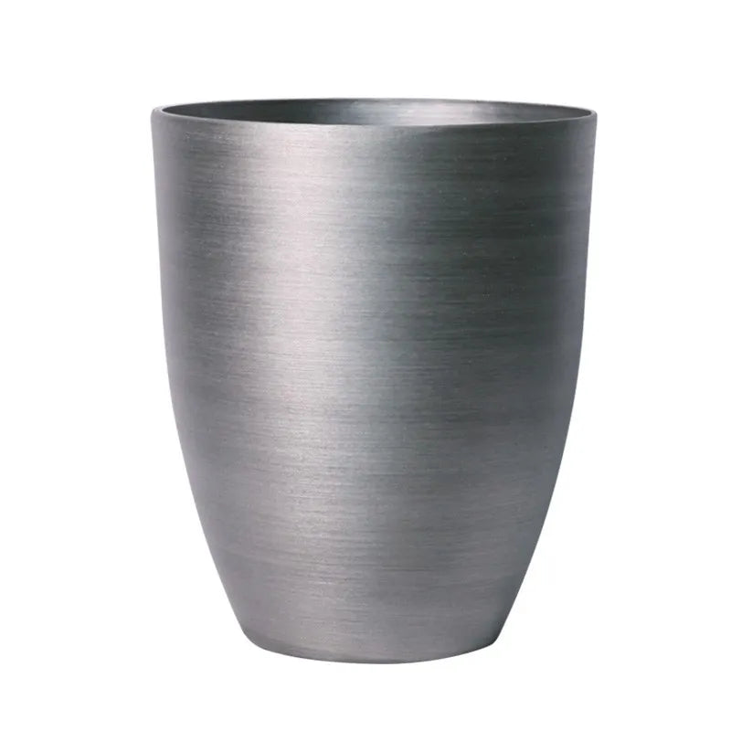 Hortus Lite - Metallic Look Plastic Shaped Planter - Brushed Steel - Dia 43 x H52cm Dia43 - metal planter for indoor and outdoor use