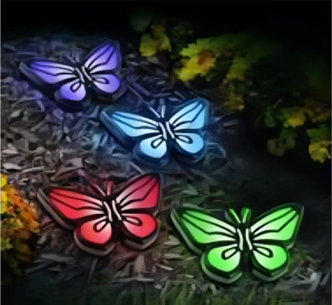 Set of Solar Butterfly Lights Multi coloured LED 2 functions