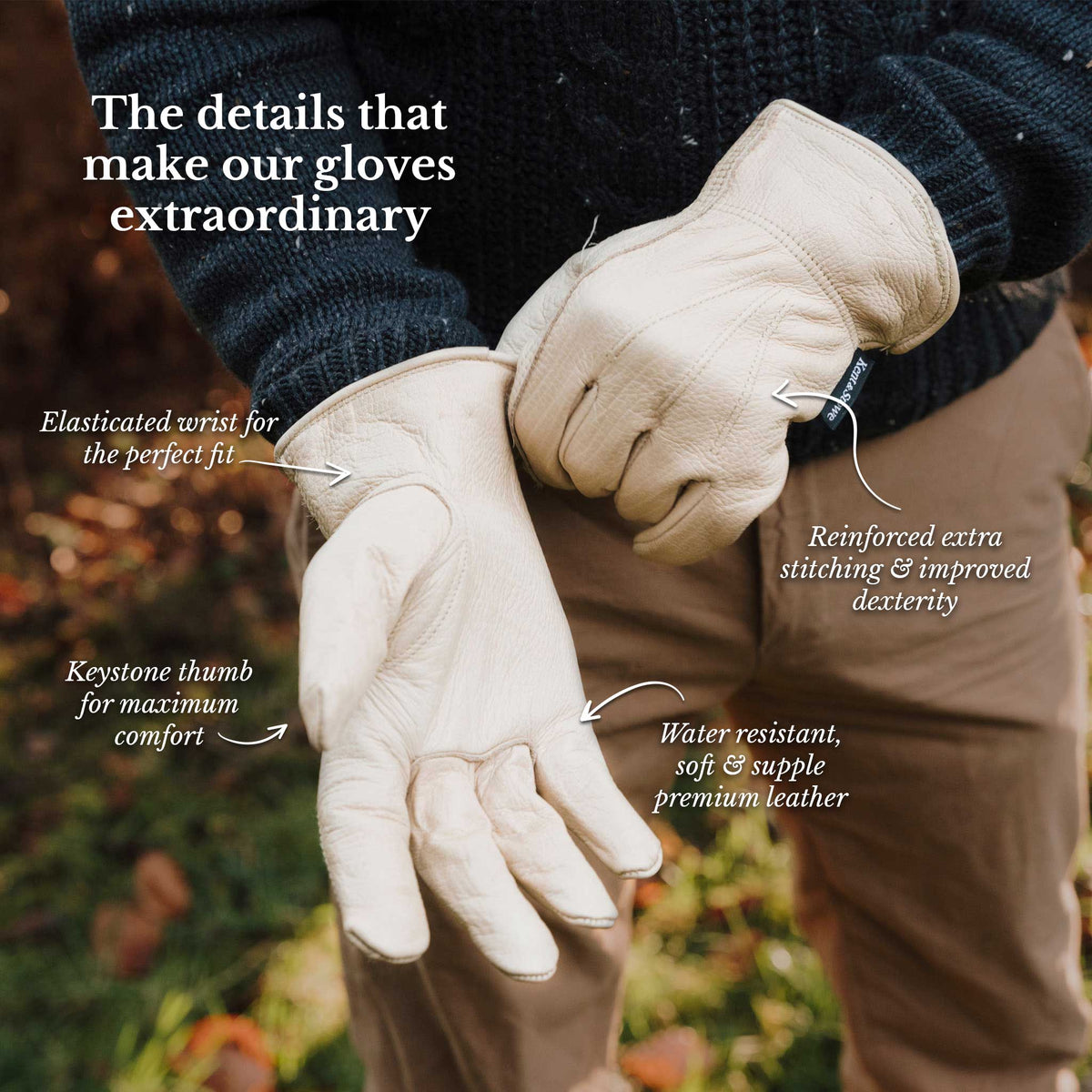 Kent & Stowe Luxury Leather Water Resistant Gloves detail