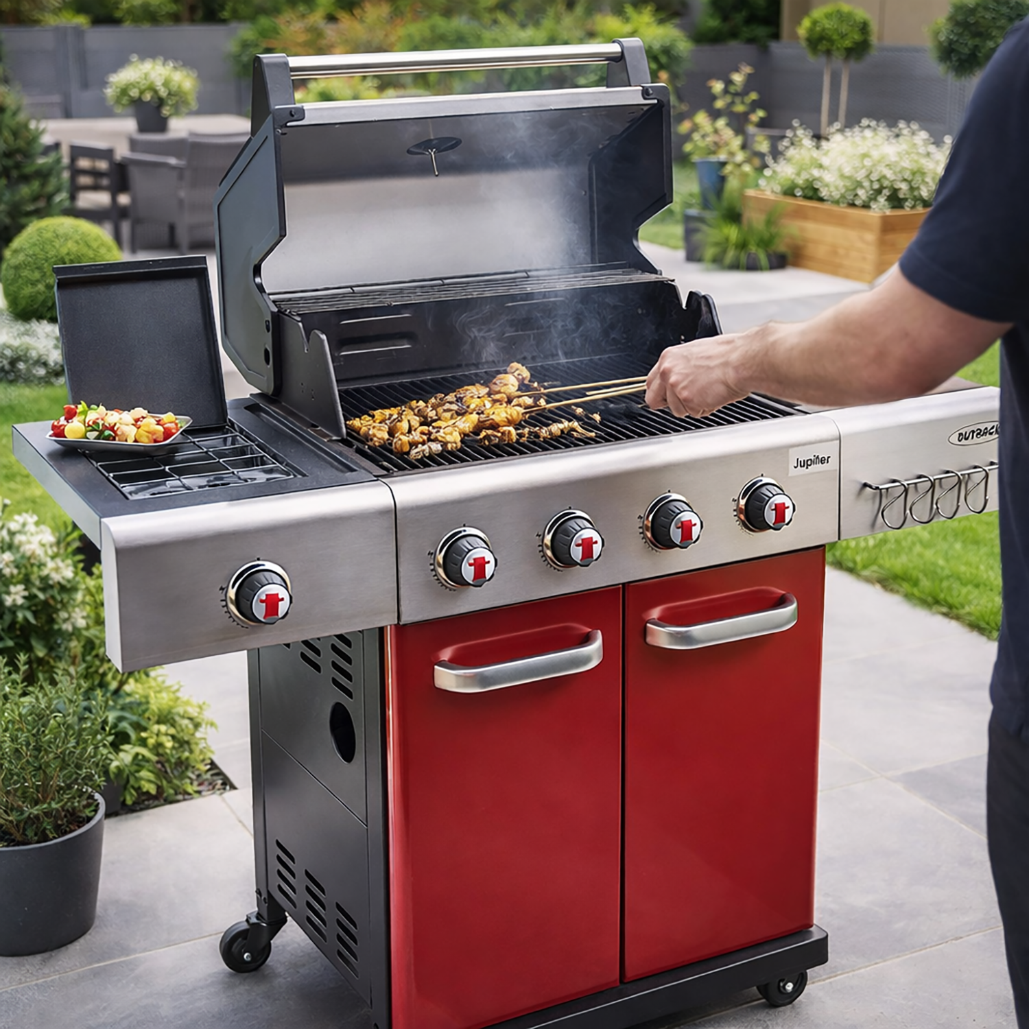 Jupiter 4 Burner Hybrid BBQ - Red