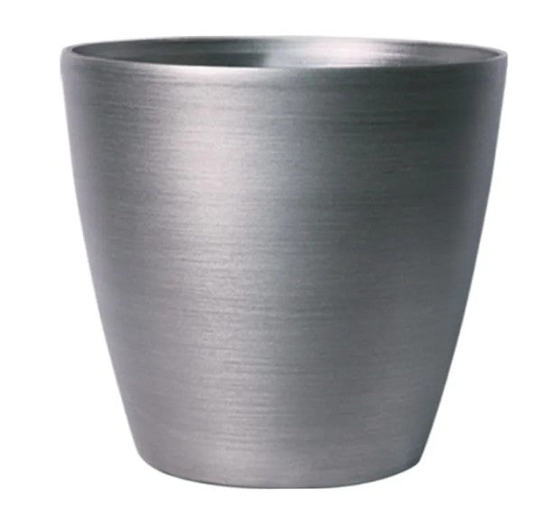 Hortus Lite - Metallic Look Plastic Planter - Brushed Steel - Dia 21 x19.5cm 21x19.5cm - metal planter for indoor and outdoor use